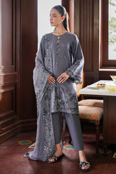 CROSS STITCH - 3PC DHANAK EMBROIDERED SHIRT WITH DHANAK EMBROIDERED SHAWL AND TROUSER - HZG1936