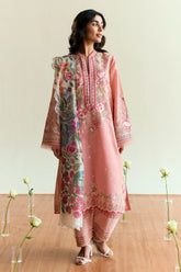 ZARA SHAH JAHAN - 3PC DHANAK EMBROIDERED SHIRT WITH TWILL PRINTED SHAWL AND TROUSER - HZG2344