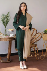 AISLING - 3PC DHANAK SHIRT WITH WOOL SHAWL AND TROUSER - HZG1342