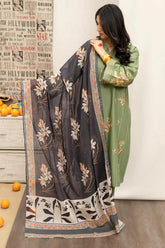 URGE - 3PC DHANAK EMBROIDERED SHIRT WITH TWILL PRINTED SHAWL AND EMBROIDERED TROUSER - HZG2356