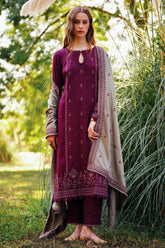 MARIA B - 3PC DHANAK EMBROIDERED SHIRT WITH DHANAK EMBROIDERED DUAPTTA AND TROUSER - HZG1383