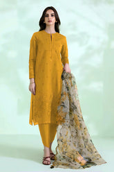 SAPPHIRE - 3PC DHANAK EMBROIDERED SHIRT WITH ORGANZA PRINTED DUPATTA & TROUSER - HZG2573