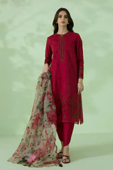 SAPPHIRE - 3PC DHANAK EMBROIDERED SHIRT WITH PRINTED DUPATTA & TROUSER - HZG1245