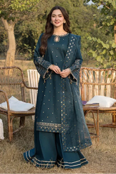 ALLYS - 3PC LAWN SEQUIN EMBROIDERED SHIRT WITH ORGANZA EMBROIDERED DUPATTA AND TROUSER - HZG3101