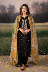 URGE - 3PC DHANAK EMBROIDERED SHIRT WITH TWILL PRINTED SHAWL AND TROUSER - HZG2371