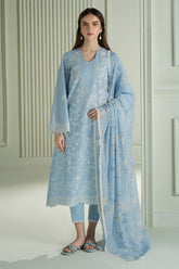 CROSS STITCH - 3PC DHANAK EMBROIDERED SHIRT WITH TWILL PRINTED SHAWL AND TROUSER - HZG2322