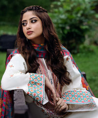 SAPPHIRE - 3PC DHANAK EMBROIDERED SHIRT WITH TWILL PRINTED SHAWL AND TROUSER - HZG1897