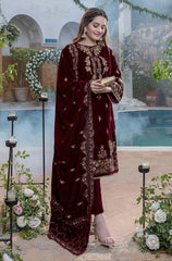 Azure - 3PC Velvet Heavy Embroidered Shirt With Velvet Heavy Embroidered Shawl - HZG1304