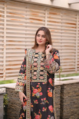 BAROQUE - 3PC SHAMOZE SILK PRINTED EMBROIDERED SHIRT WITH SILK PRINTED EMBROIDERED DUPATTA AND TROUSER - HZU2498