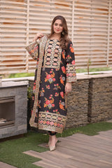 BAROQUE - 3PC SHAMOZE SILK PRINTED EMBROIDERED SHIRT WITH SILK PRINTED EMBROIDERED DUPATTA AND TROUSER - HZU2498