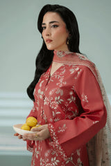 SERAN - 3PC DHANAK EMBROIDERED SHIRT WITH TWILL PRINTED SHAWL AND TROUSER - HZG2608