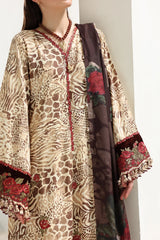 BAROQUE - 3PC KARANDI PRINTED SHIRT WITH KARANDI PRINTED SHAWL AND TROUSER - HZG3137