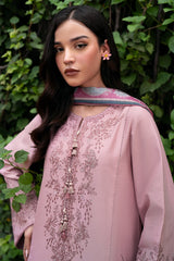 JAZMIN - 3PC DHANAK EMBROIDERED SHIRT WITH TWILL PRINTED SHAWL AND TROUSER - HZG1883