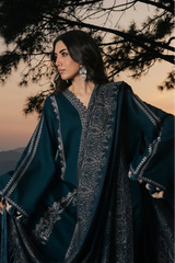 IZEL - 3PC DHANAK EMBROIDERED SHIRT TWILL PRINTED SHAWL AND TROUSER - HZG3158