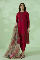 SAPPHIRE - 3PC DHANAK EMBROIDERED SHIRT WITH PRINTED DUPATTA & TROUSER - HZG1245