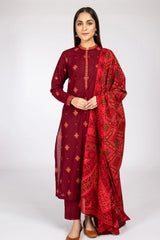 KAYSERIA - 3PC DHANAK EMBROIDERED SHIRT WITH TWILL PRINTED SHAWL AND TROUSER - HZG2504