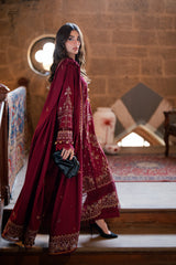 FLORENT - 3PC DHANAK EMBROIDERED SHIRT WITH DHANAK EMBROIDERED SHAWL AND TROUSER - HZG2601
