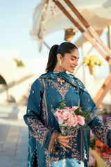 FLORENT - 3PC DHANAK EMBROIDERED SHIRT WITH TWILL PRINTED DUPATTA AND TROUSER - HZG2323