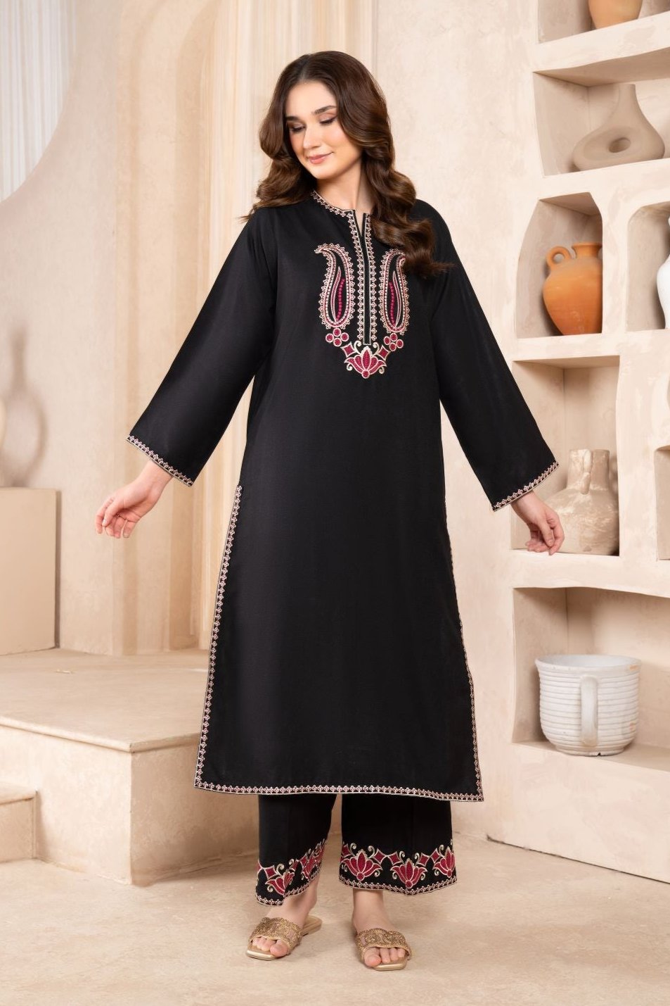 LAZULI - 2PC KHADDAR EMBROIDERED SHIRT WITH KHADDAR EMBROIDERED TROUSER - HZG1838