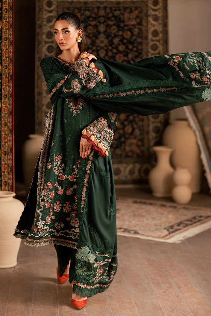 FLORENT - 3PC DHANAK EMBROIDERED SHIRT WITH DHANAK EMBROIDERED SHAWL AND TROUSER - HZG2603