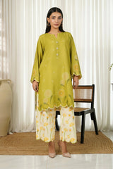 ETHNC - 2PC SILK PRINTED SHIRT WITH SILK PRINTED TROUSER - HZU2502