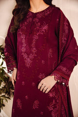 FLORENT - 3PC DHANAK EMBROIDERED SHIRT WITH DHANAK EMBROIDERED SHAWL AND TROUSER - HZG2576