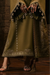 IZEL - 3PC DHANAK EMBROIDERED SHIRT TWILL PRINTED SHAWL AND TROUSER - HZG3157