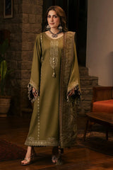 IZEL - 3PC DHANAK EMBROIDERED SHIRT TWILL PRINTED SHAWL AND TROUSER - HZG3157