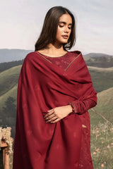 SERAN - 3PC DHANAK EMBROIDERED SHIRT WITH DHANAK EMBROIDERED SHAWL AND TROUSER - HZG2395