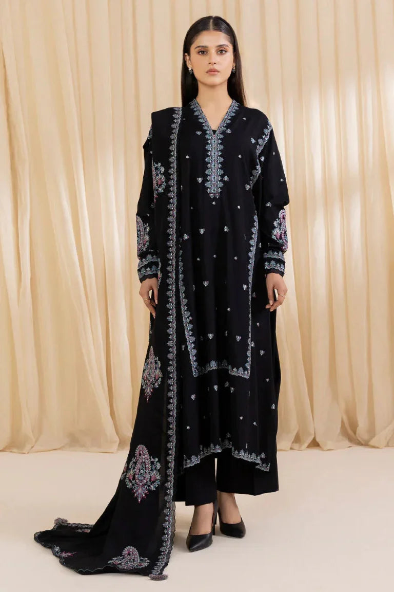 SAPPHIRE - 3PC DHANAK EMBROIDERED SHIRT WITH DHANAK EMBROIDERED DUPATTA AND TROUSER - HZG2353