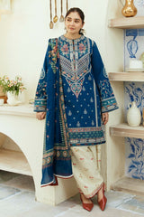 ZARA SHAH JAHAN - 3PC DHANAK EMBROIDERED SHIRT WITH TWILL PRINTED SHAWL AND TROUSER - HZG1653