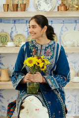 ZARA SHAH JAHAN - 3PC DHANAK EMBROIDERED SHIRT WITH TWILL PRINTED SHAWL AND TROUSER - HZG1653