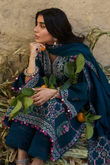 ZAHA - 3PC DHANAK EMBROIDERED SHIRT WITH DHANAK EMBROIDERED SHAWL AND TROUSER - HZG2316