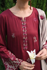 IMAGE - 3PC DHANAK EMBROIDERED SHIRT WITH DHANAK EMBROIDERED SHAWL AND TROUSER - HZG2397