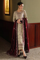 NUREH - 3PC DHANAK EMBROIDERED SHIRT DHANAK EMBROIDERED SHAWL AND TROUSER - HZG3164