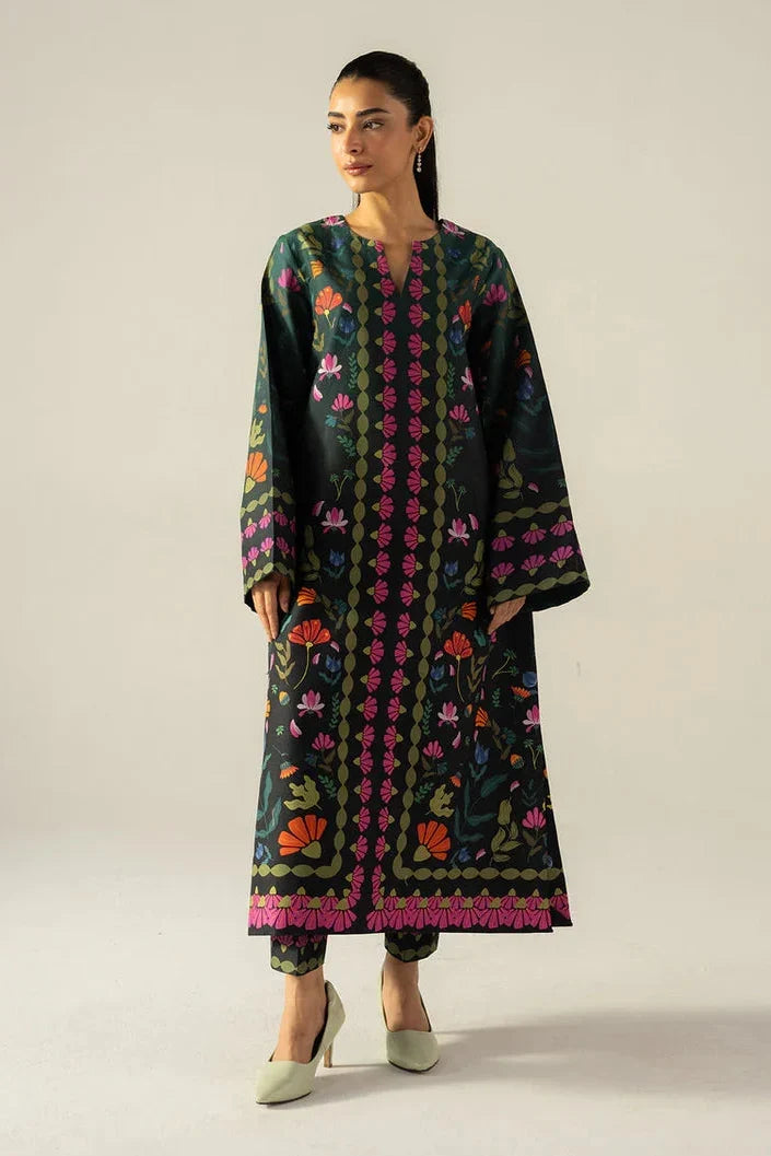 ETHNC - 2PC SILK PRINTED SHIRT WITH SILK PRINTED TROUSER - HZU2500