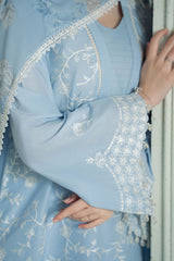 CROSS STITCH - 3PC DHANAK EMBROIDERED SHIRT WITH TWILL PRINTED SHAWL AND TROUSER - HZG2322