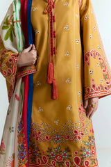 HUSSAIN REHAR - 3PC DHANAK EMBROIDERED SHIRT WITH TWILL PRINTED SHAWL AND TROUSER - HZG2382